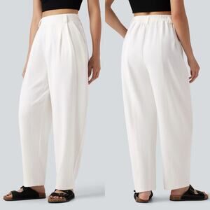 Halara White High-waisted Barrel Leg Baggy Work Pants with Pockets